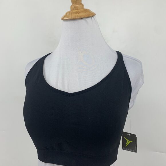 Old Navy Go Dry Sports Bra Womens XL Black Ribbed Padded Light Support Y Back - Picture 3 of 16